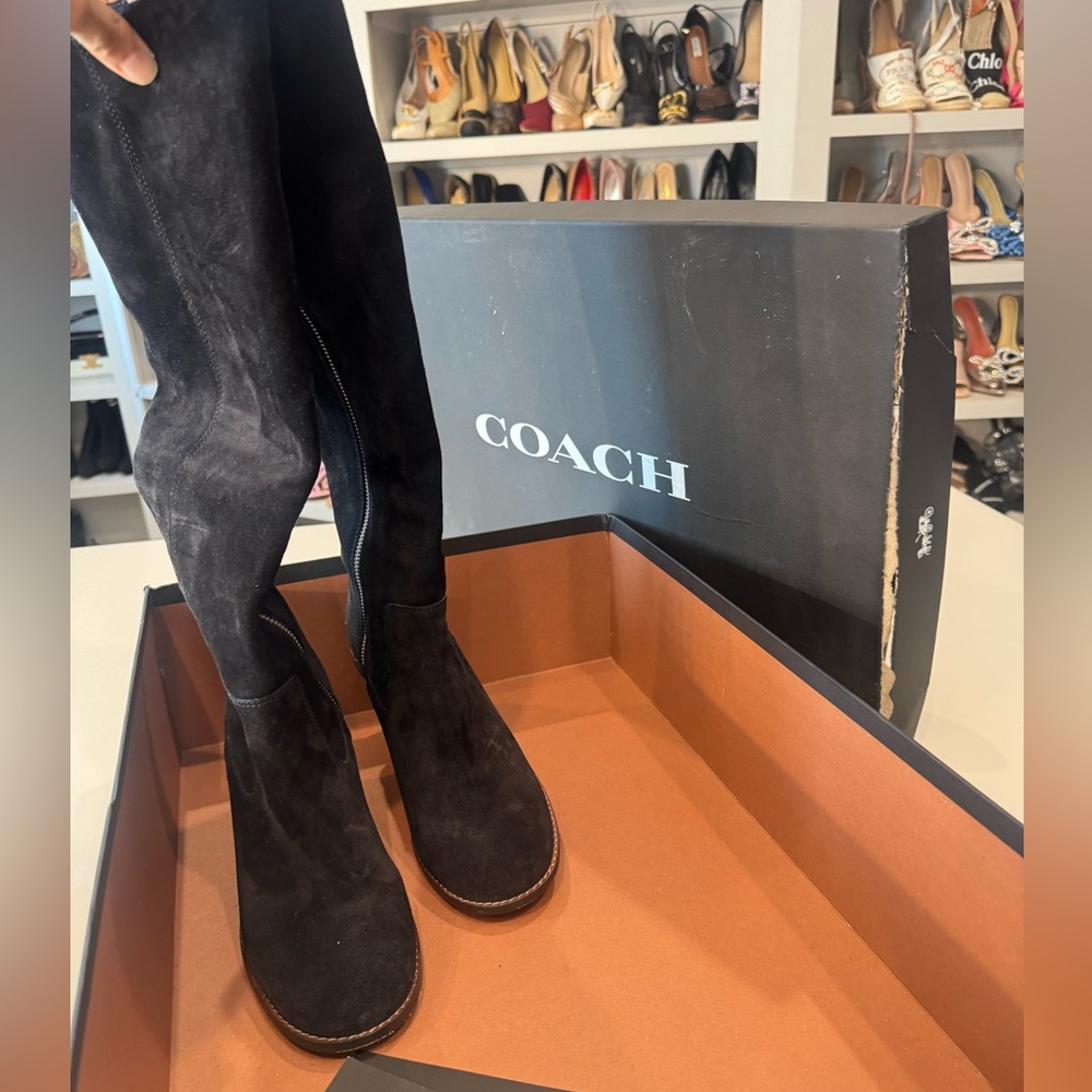 Like new coach high heel knee high boots in  black suede size 7